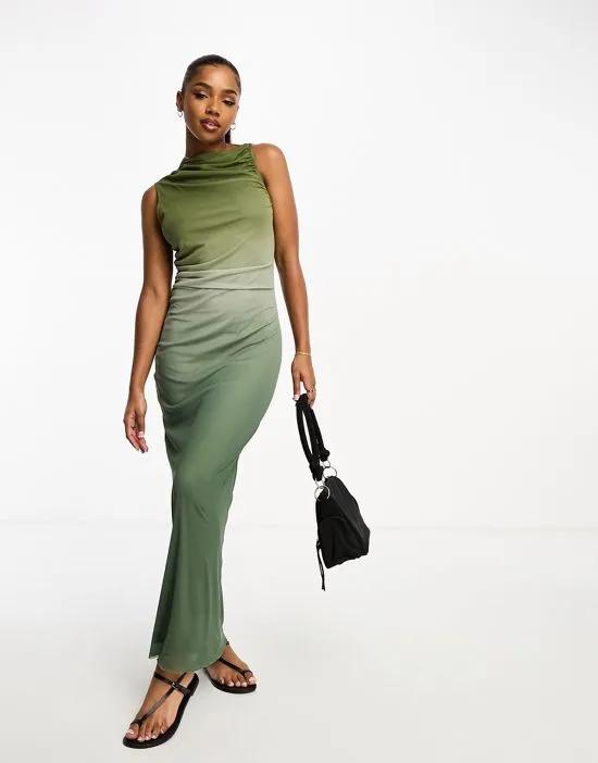 mesh sleeveless maxi dress in green ombre