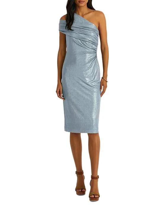 Metallic Jersey One Shoulder Dress