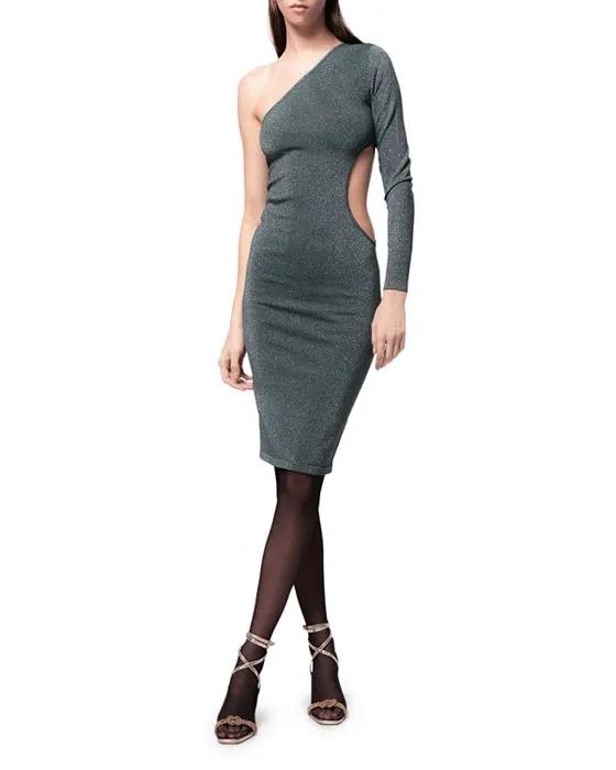 Metallic One Sleeve Cutout Dress