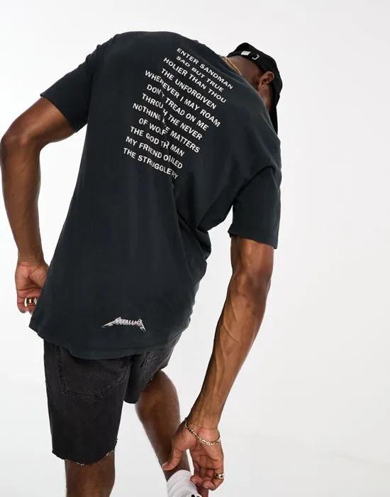 Metallica print t-shirt in charcoal