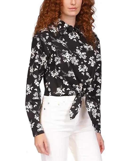 Michael Kors Women's Cotton Botanical Tie Shirt