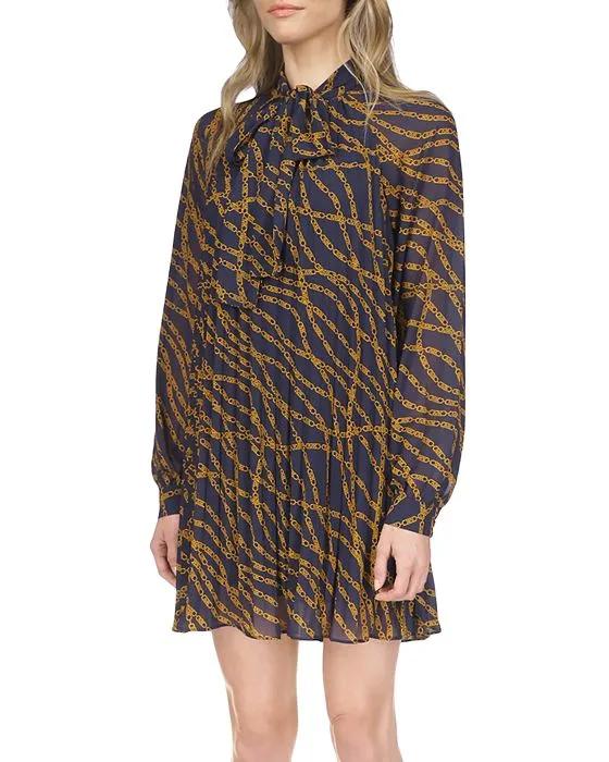 MICHAEL Printed Tie Neck Dress