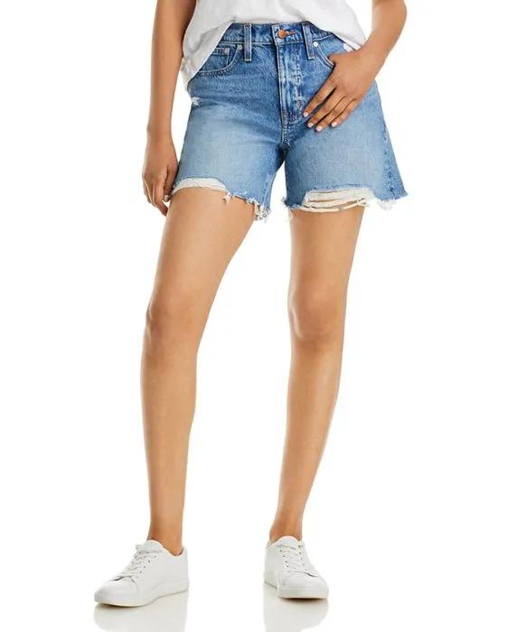Mid Length High Rise Distress Shorts 