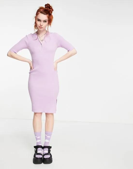 midi body-conscious dress with collar detail in lilac