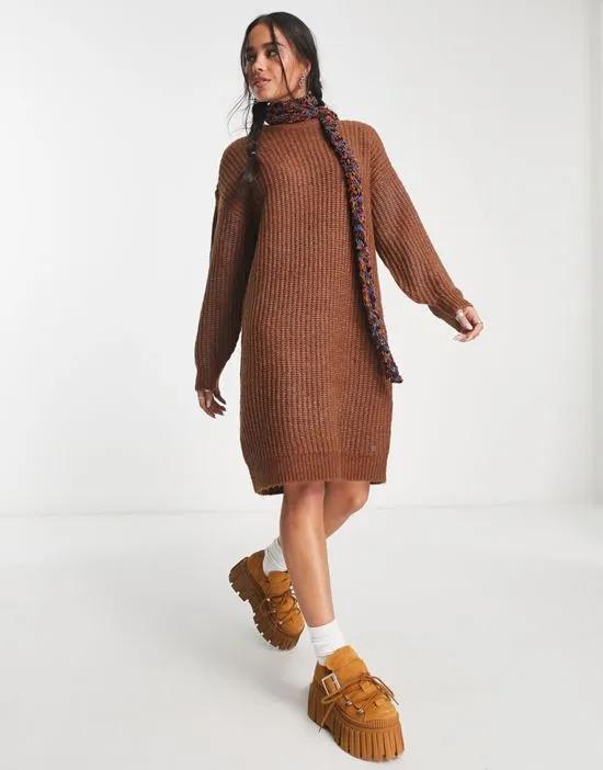 midi knitted sweater dress in brown