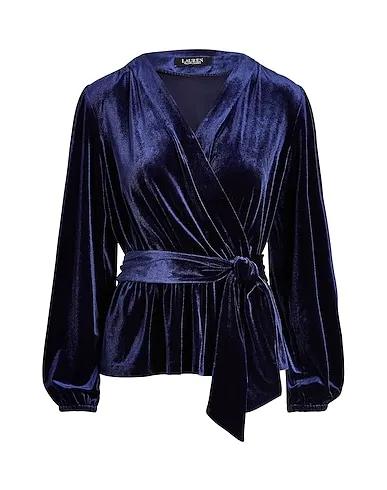 Midnight blue Solid color shirts & blouses VELVET BELTED PEPLUM TOP
