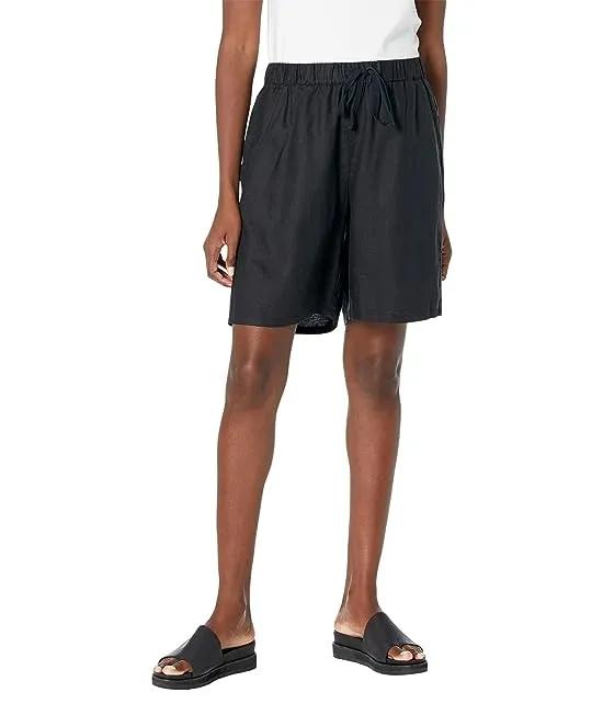 Midthigh Shorts w/ Drawstring in Washed Organic Linen Delave