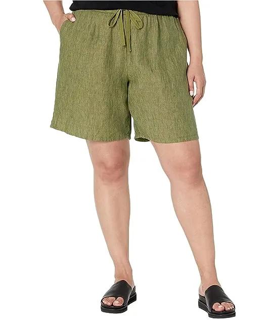 Midthigh Shorts w/ Drawstring in Washed Organic Linen Delave