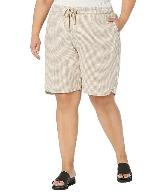 Midthigh Shorts with Drawstring in Puckered Organic Linen