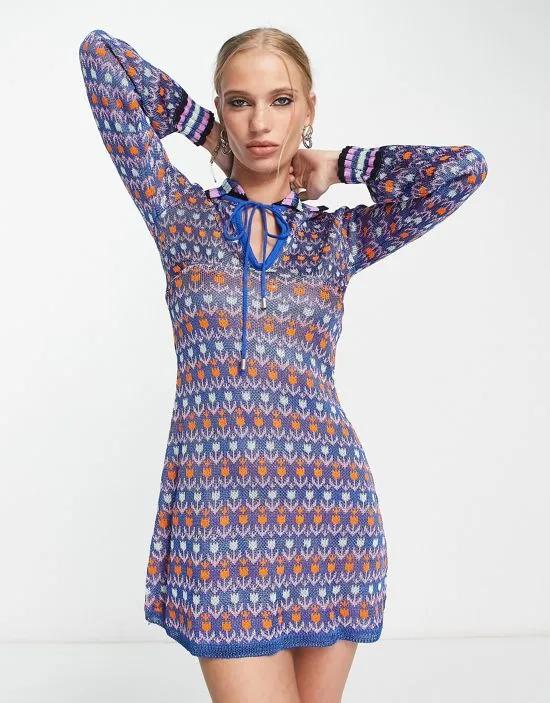 Milano knitted mini dress in blue