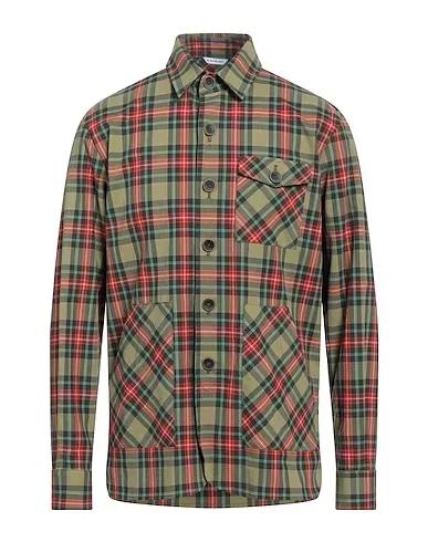 Military green Cotton twill Checked shirt