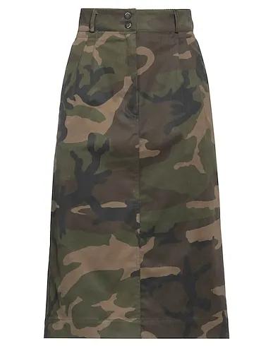 Military green Cotton twill Midi skirt