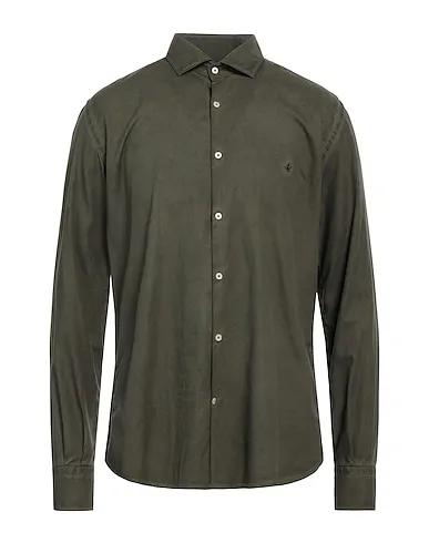 Military green Cotton twill Solid color shirt