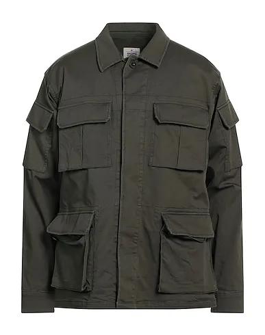 Military green Cotton twill Solid color shirt