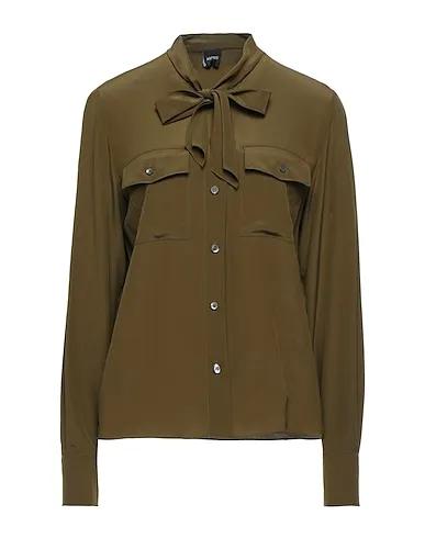 Military green Crêpe Shirts & blouses with bow