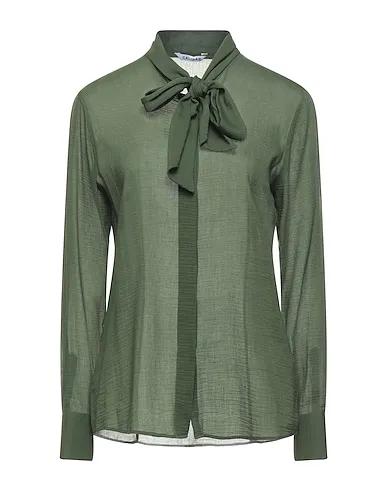 Military green Crêpe Shirts & blouses with bow