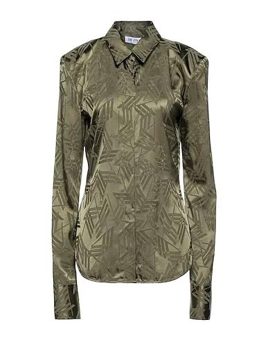 Military green Jacquard Solid color shirts & blouses