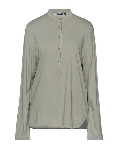 Military green Jersey Solid color shirts & blouses