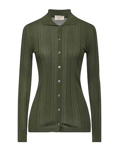 Military green Knitted Solid color shirts & blouses