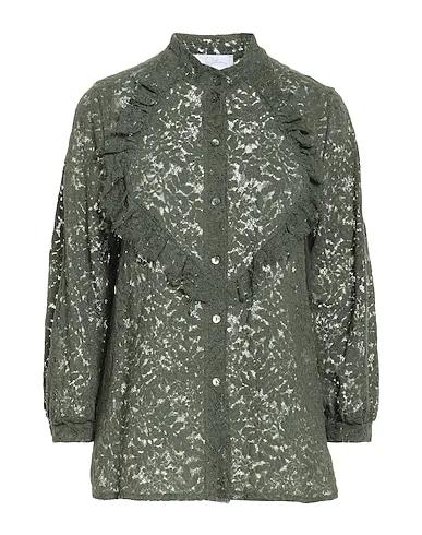 Military green Lace Lace shirts & blouses