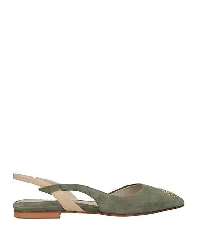 Military green Leather Ballet flats