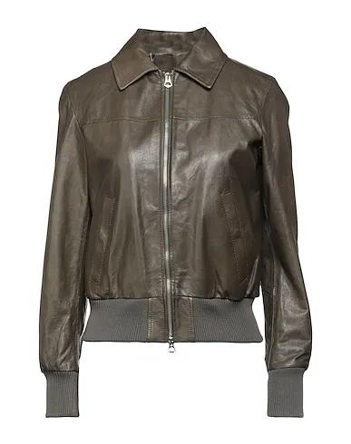 Military green Leather Bomber