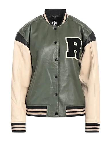 Military green Leather Bomber