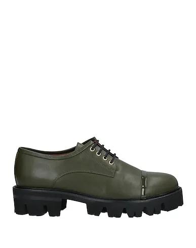 Military green Leather Laced shoes