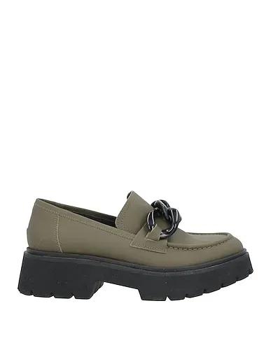 Military green Leather Loafers