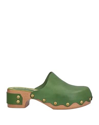 Military green Leather Mules and clogs