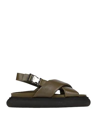 Military green Leather Sandals