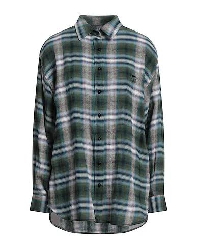 Military green Plain weave Checked shirt