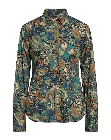 Military green Plain weave Floral shirts & blouses