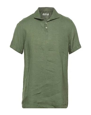 Military green Plain weave Linen shirt