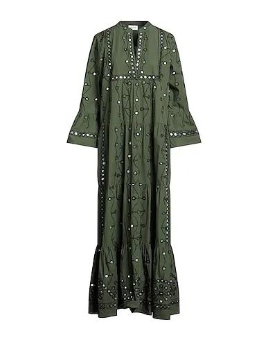 Military green Plain weave Long dress