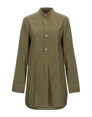 Military green Plain weave Solid color shirts & blouses