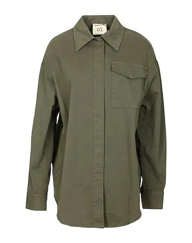 Military green Plain weave Solid color shirts & blouses