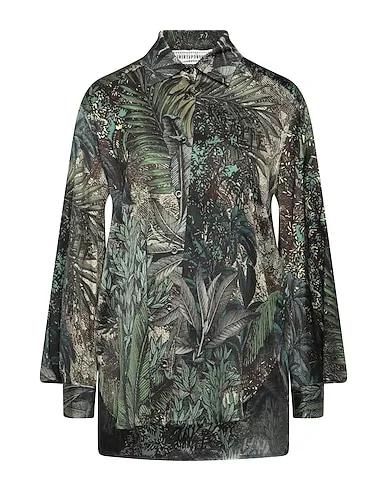 Military green Satin Floral shirts & blouses