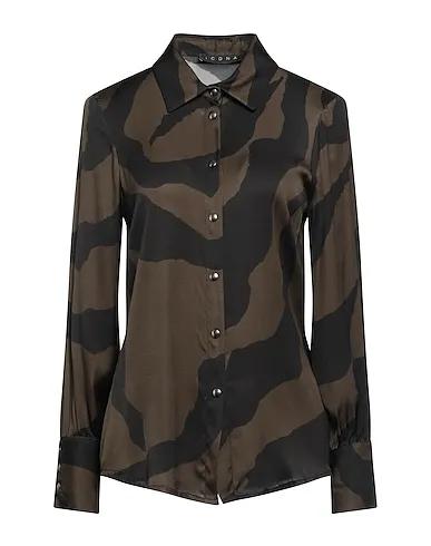 Military green Satin Patterned shirts & blouses