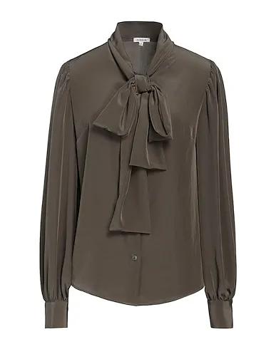 Military green Satin Shirts & blouses with bow