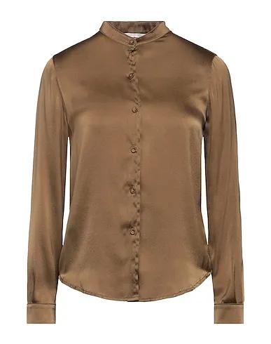 Military green Satin Solid color shirts & blouses