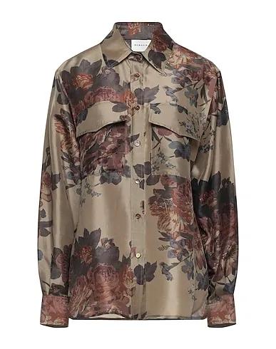 Military green Silk shantung Floral shirts & blouses