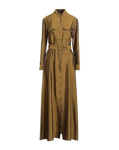 Military green Silk shantung Long dress