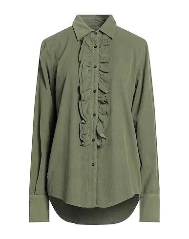 Military green Velvet Solid color shirts & blouses