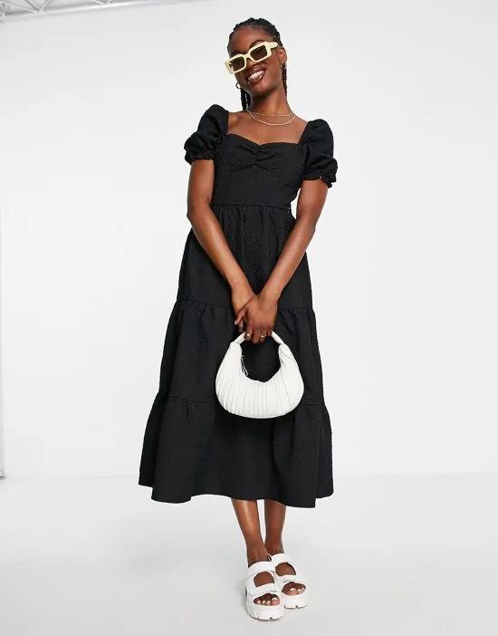 milkmaid maxi smock dress in textured black