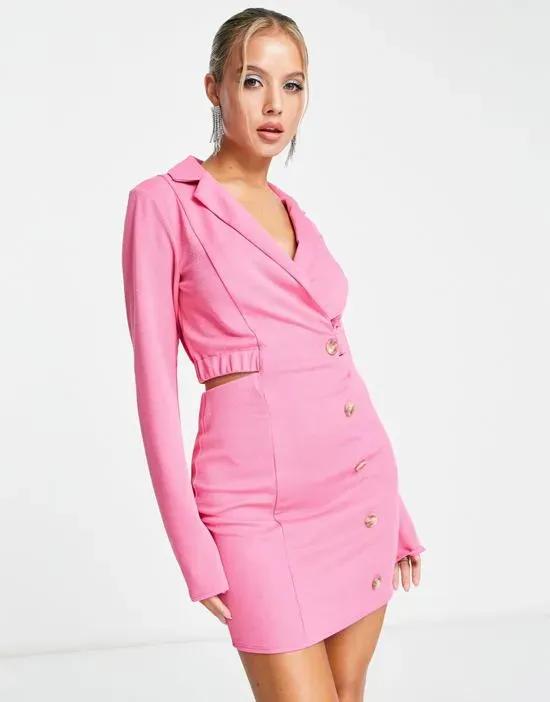 mini blazer dress with cut out detail in pink