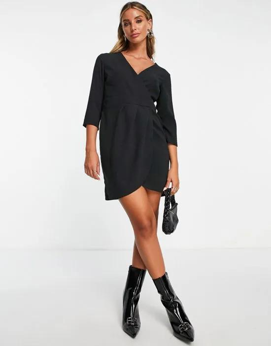 mini dress with wrap skirt in black