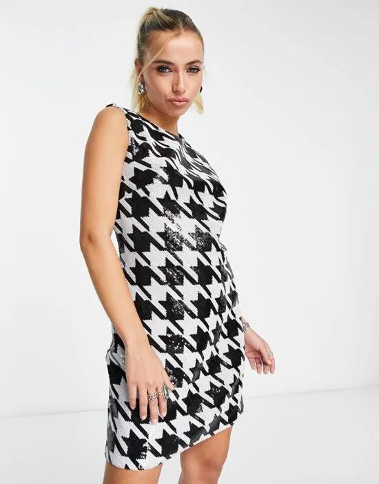 mini shift dress in houndstooth sequin