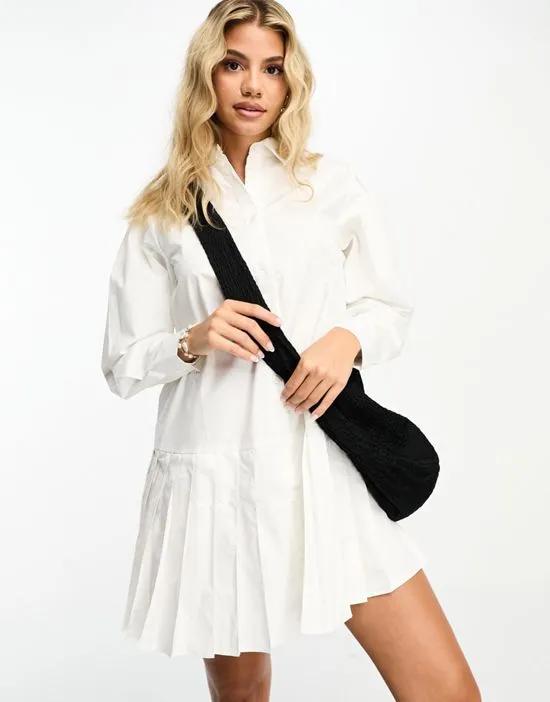 mini shirt dress with pleated skirt in white