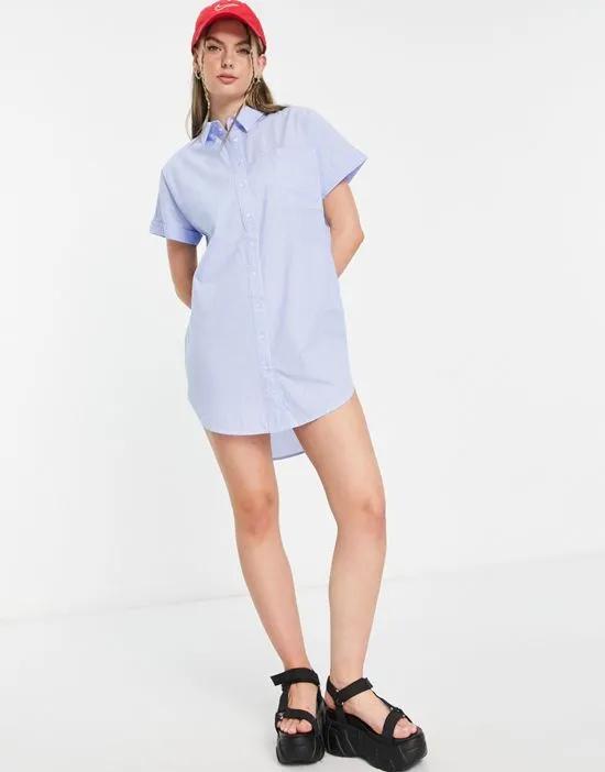 mini short sleeve shirt dress in blue stripe